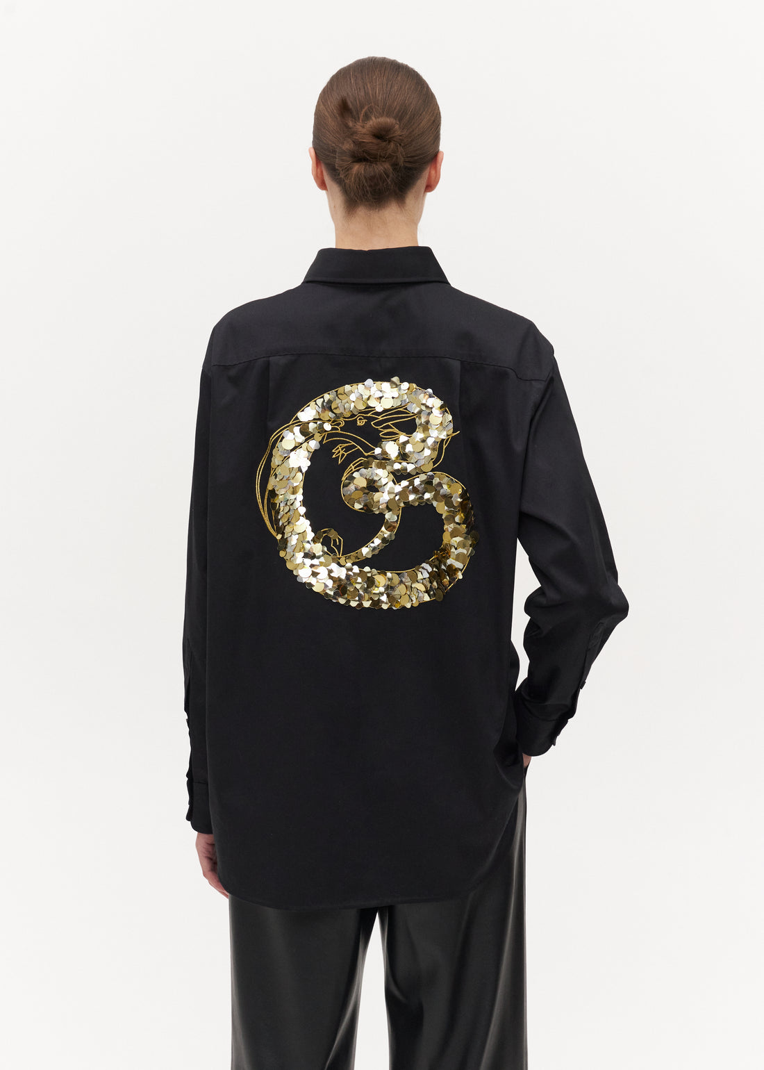 Cotton shirt with embroidered logo and sequins