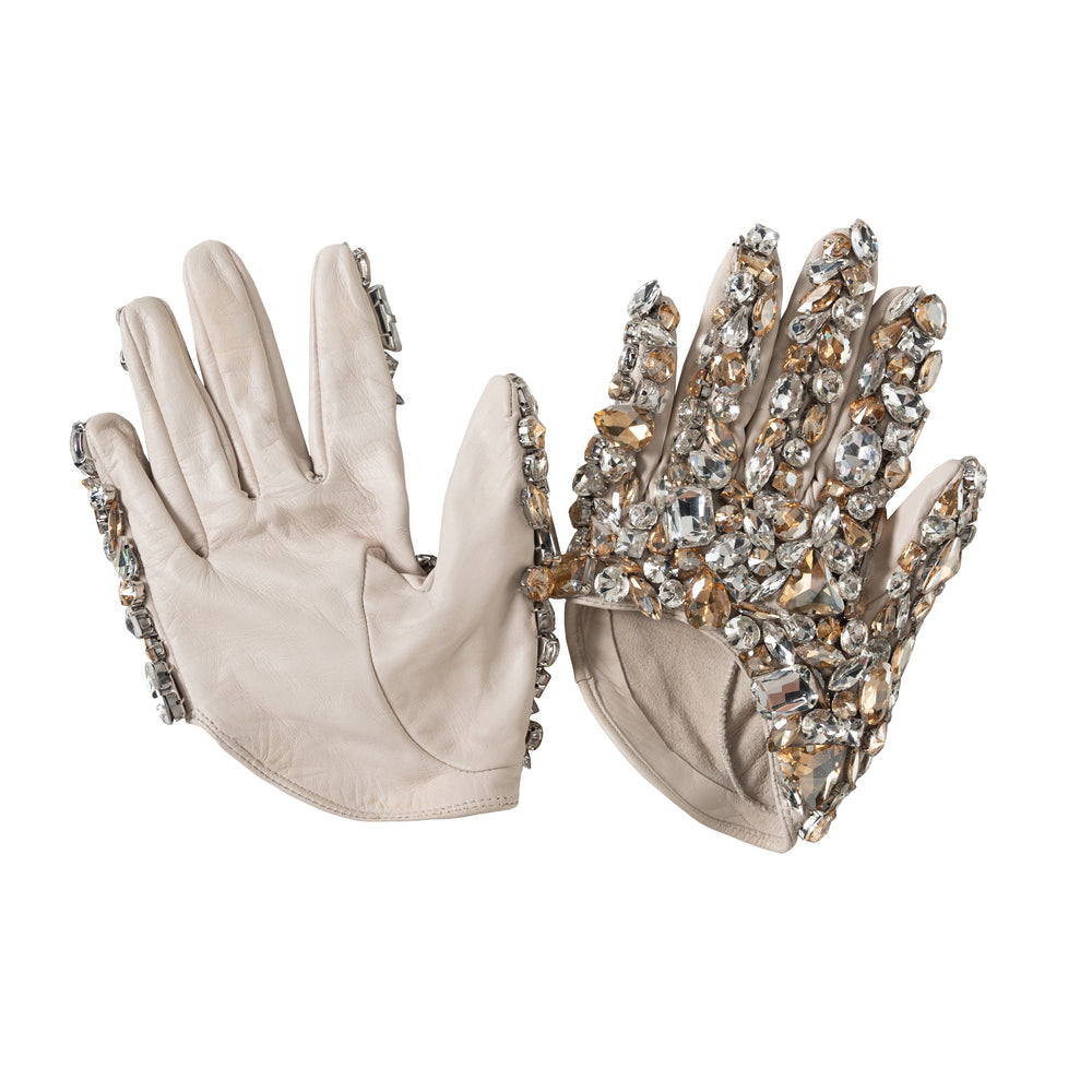 Short Leather Gloves With Crystals