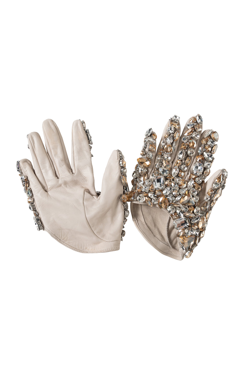 Short Leather Gloves With Crystals